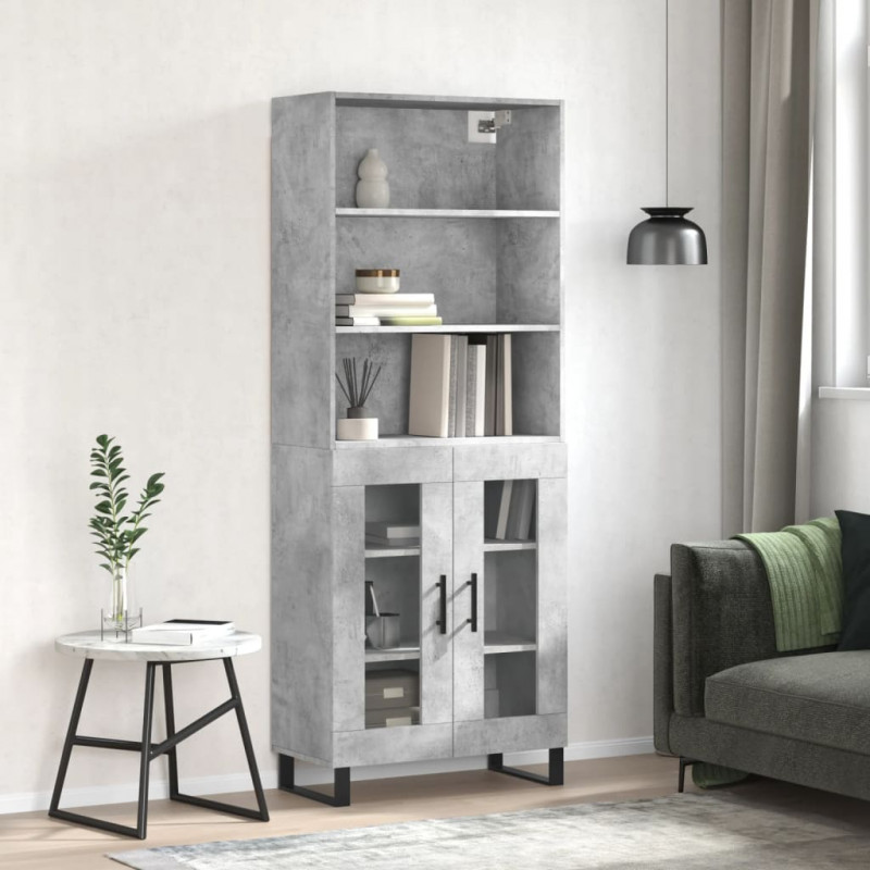 Witrynka, szarość betonu 69,5x34x180 cm materiał drewnopochodny