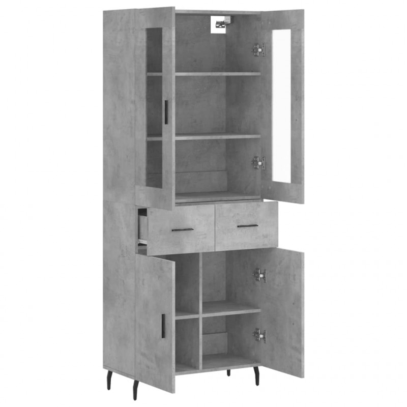 Witrynka, szarość betonu 69,5x34x180 cm materiał drewnopochodny