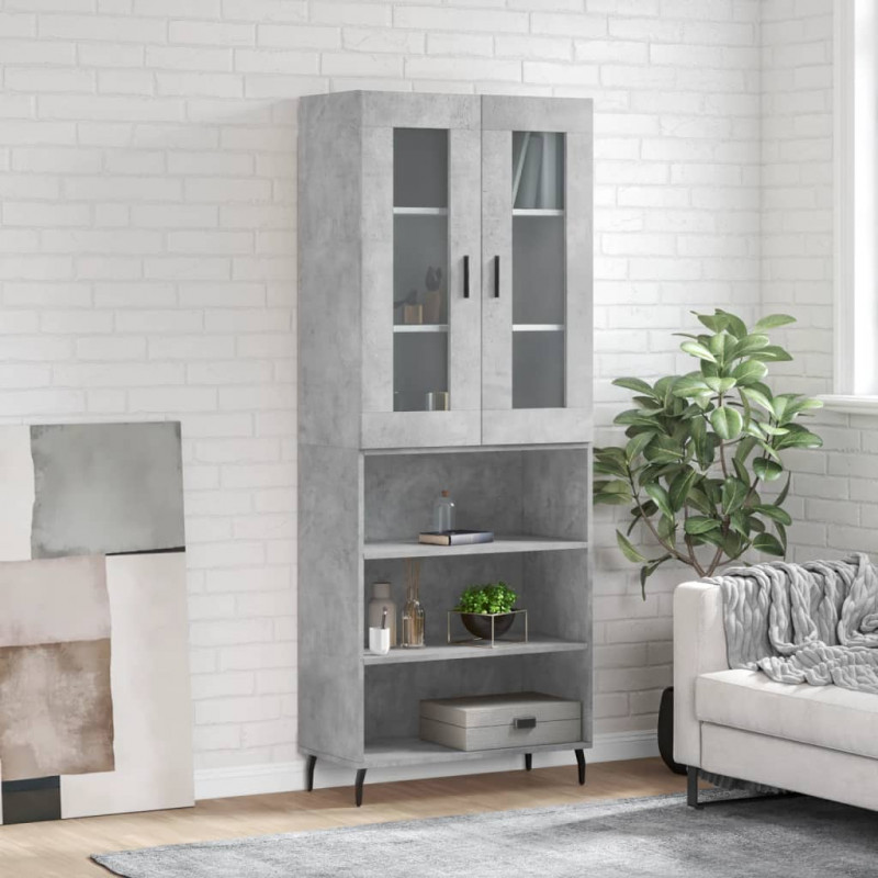 Witrynka, szarość betonu 69,5x34x180 cm materiał drewnopochodny