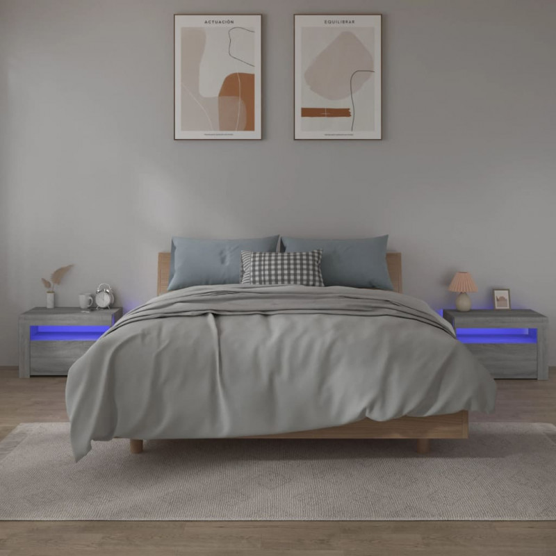 Szafki nocne z LED, 2 szt., szary dąb sonoma, 60x35x40 cm