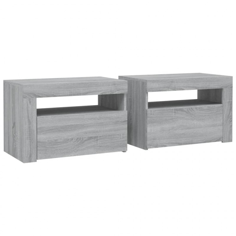 Szafki nocne z LED, 2 szt., szary dąb sonoma, 60x35x40 cm