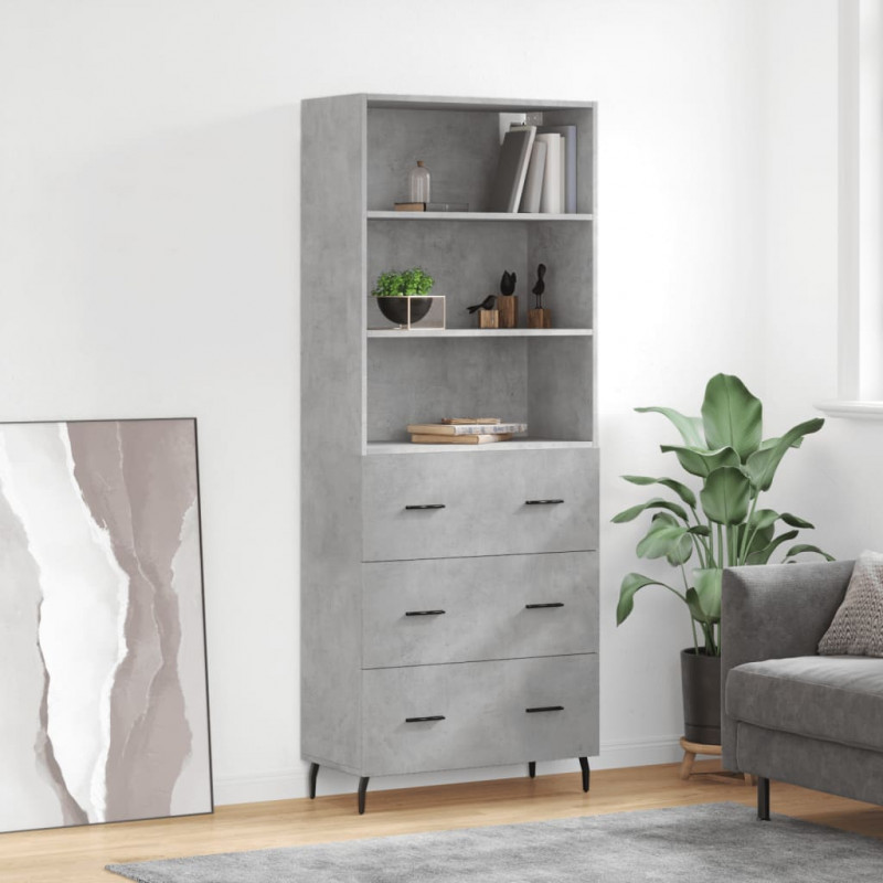 Witrynka, szarość betonu 69,5x34x180 cm materiał drewnopochodny
