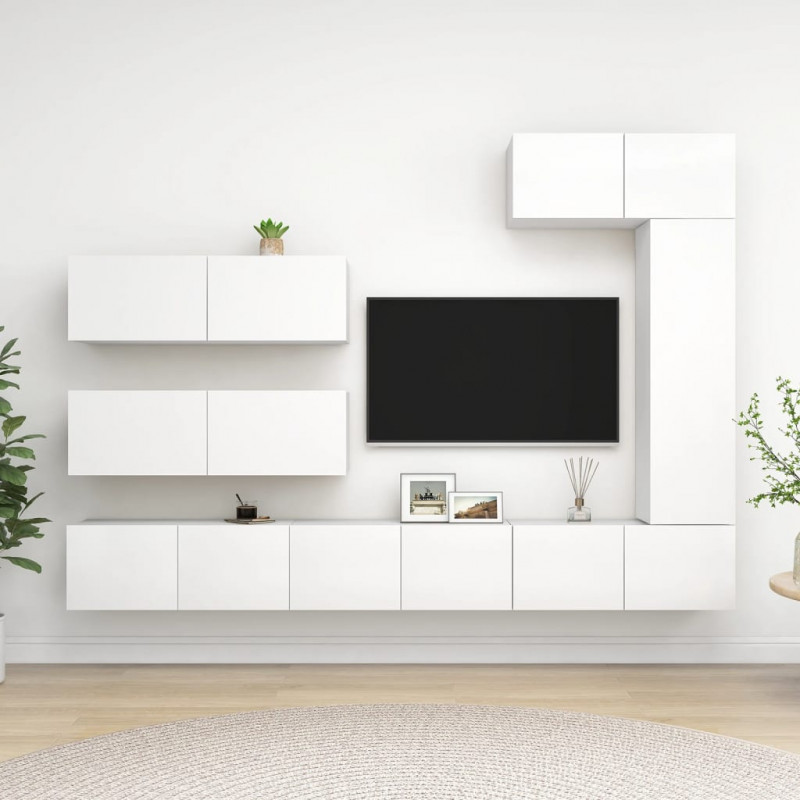 7-cz. zestaw szafek TV, biały, materiał drewnopochodny