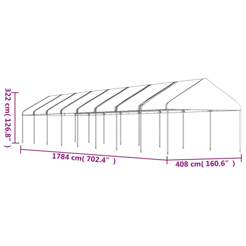 Namiot ogrodowy z dachem, biały, 17,84x4,08x3,22 m, polietylen