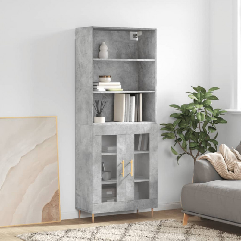 Witrynka, szarość betonu 69,5x34x180 cm materiał drewnopochodny