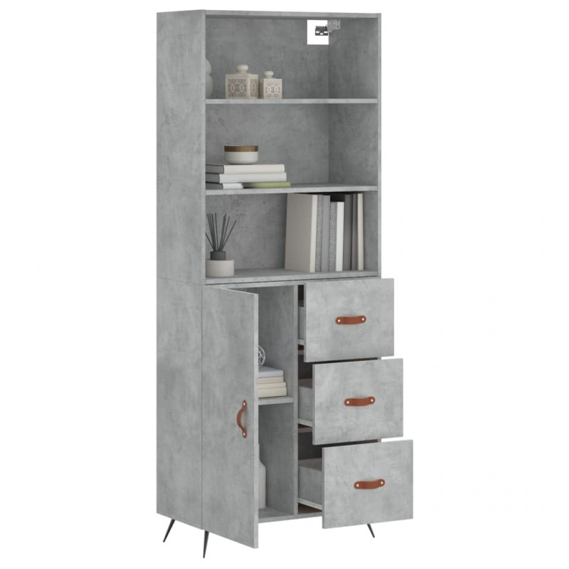 Witrynka, szarość betonu 69,5x34x180 cm materiał drewnopochodny