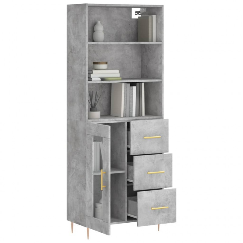 Witrynka, szarość betonu 69,5x34x180 cm materiał drewnopochodny