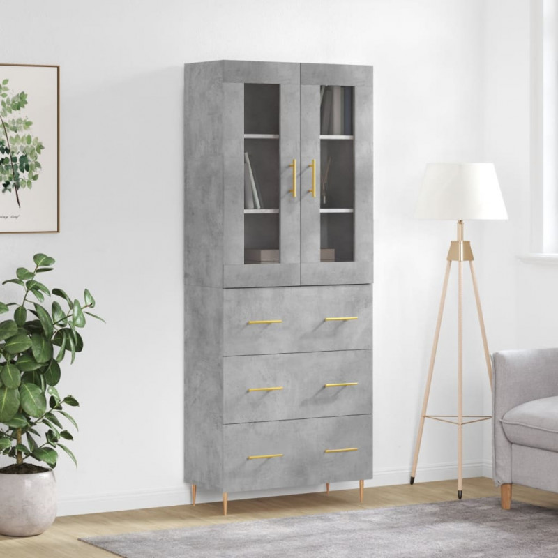 Witrynka, szarość betonu 69,5x34x180 cm materiał drewnopochodny