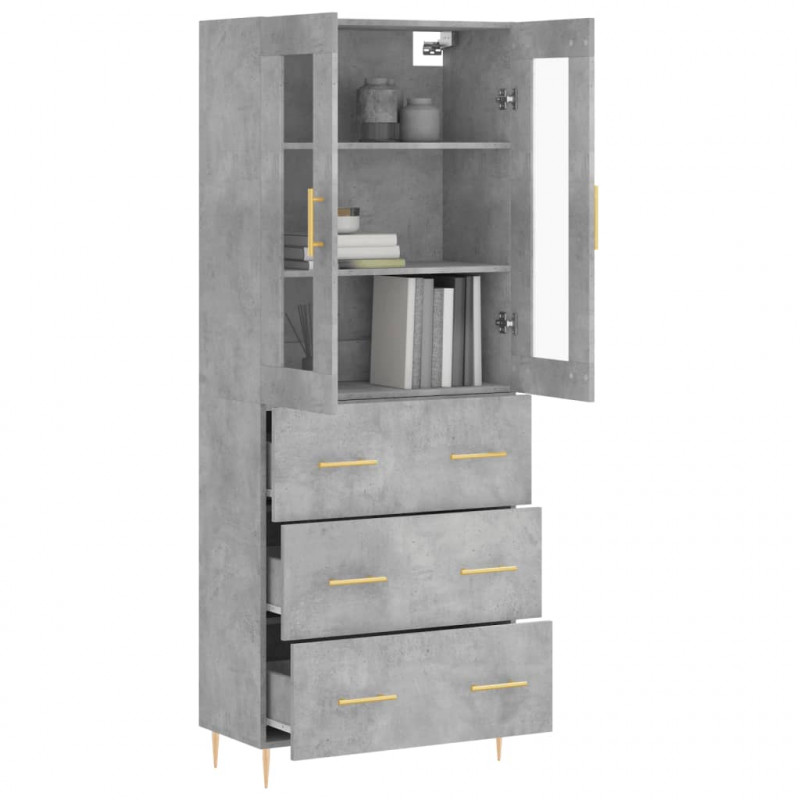Witrynka, szarość betonu 69,5x34x180 cm materiał drewnopochodny