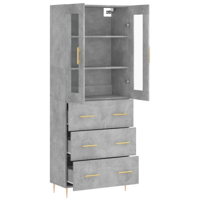 Witrynka, szarość betonu 69,5x34x180 cm materiał drewnopochodny