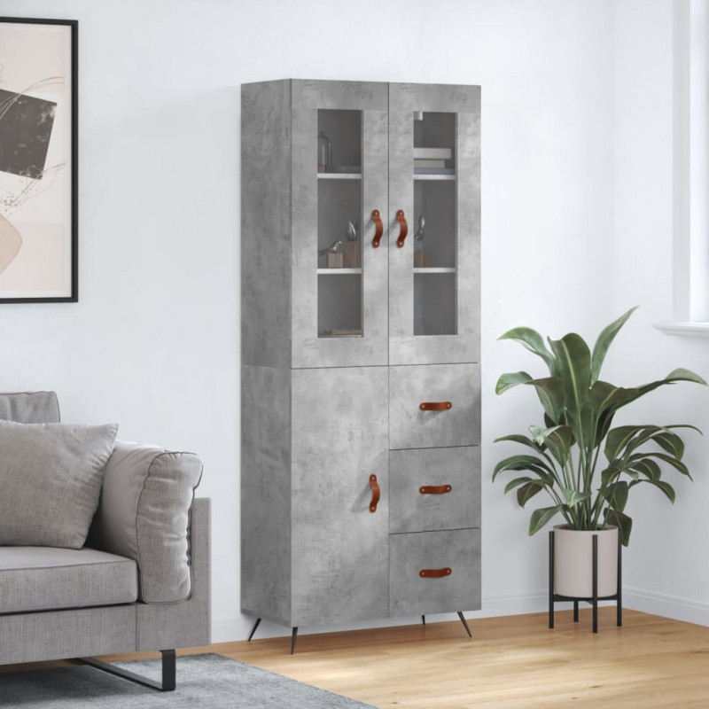 Witrynka, szarość betonu 69,5x34x180 cm materiał drewnopochodny