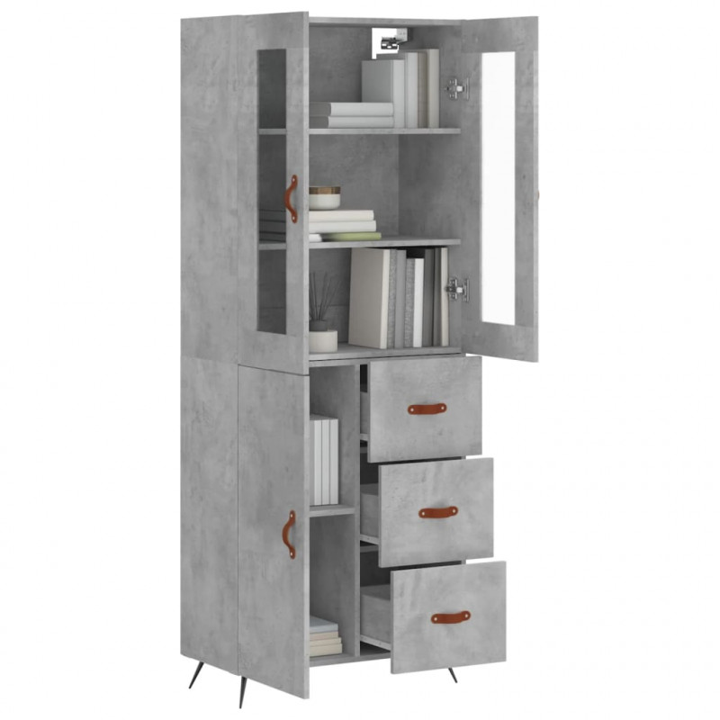 Witrynka, szarość betonu 69,5x34x180 cm materiał drewnopochodny