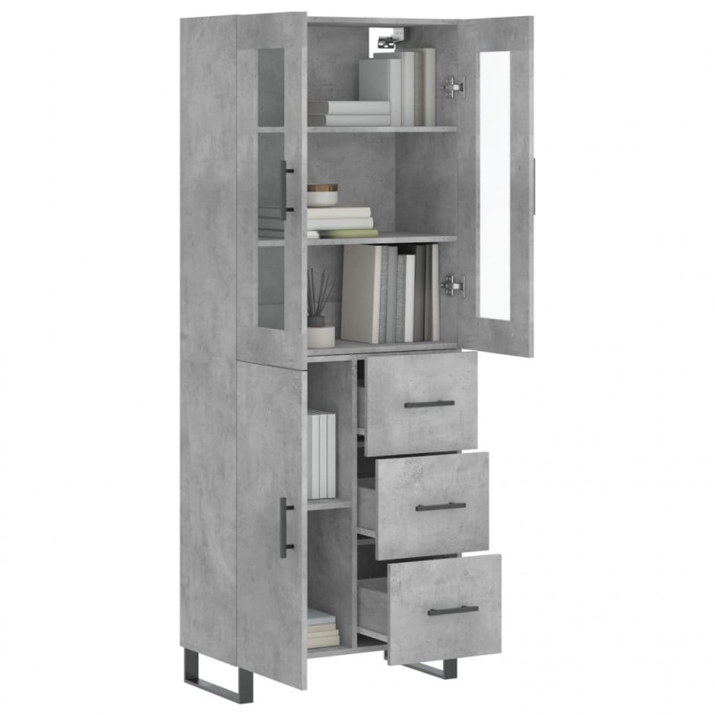 Witrynka, szarość betonu 69,5x34x180 cm materiał drewnopochodny