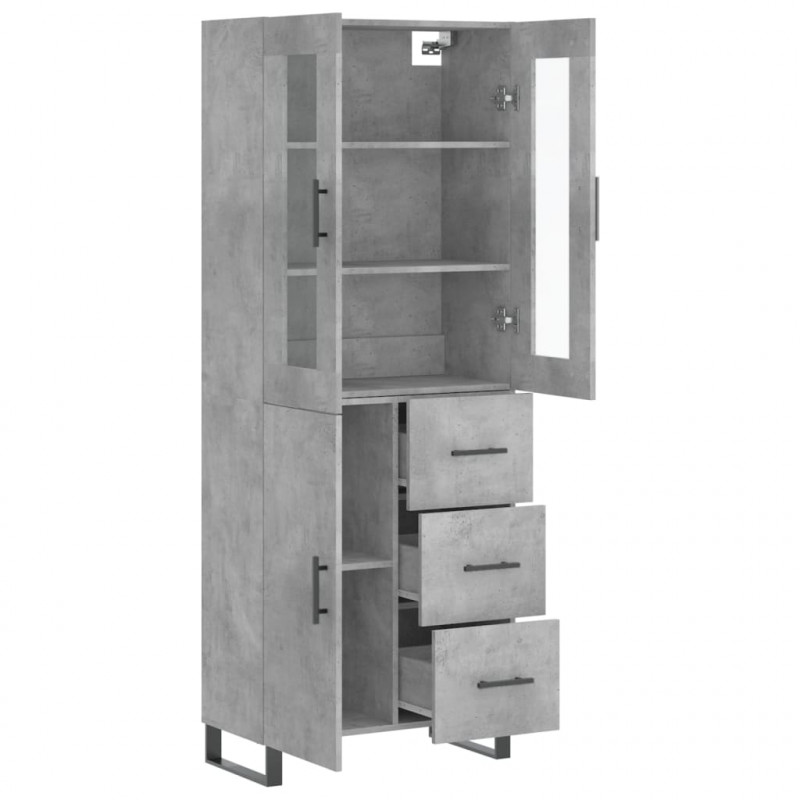 Witrynka, szarość betonu 69,5x34x180 cm materiał drewnopochodny