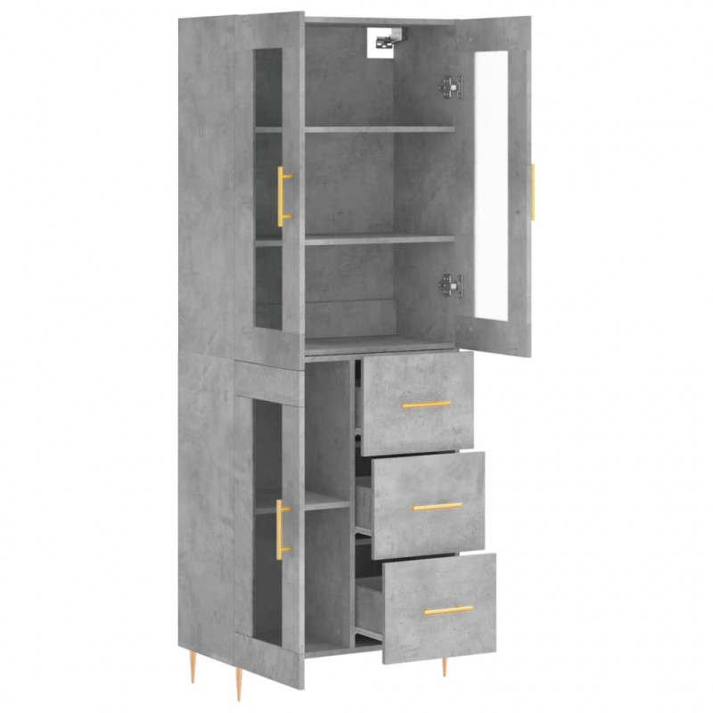 Witrynka, szarość betonu 69,5x34x180 cm materiał drewnopochodny
