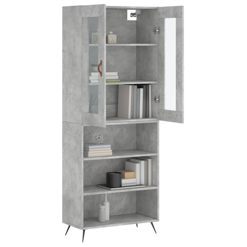 Witrynka, szarość betonu 69,5x34x180 cm materiał drewnopochodny