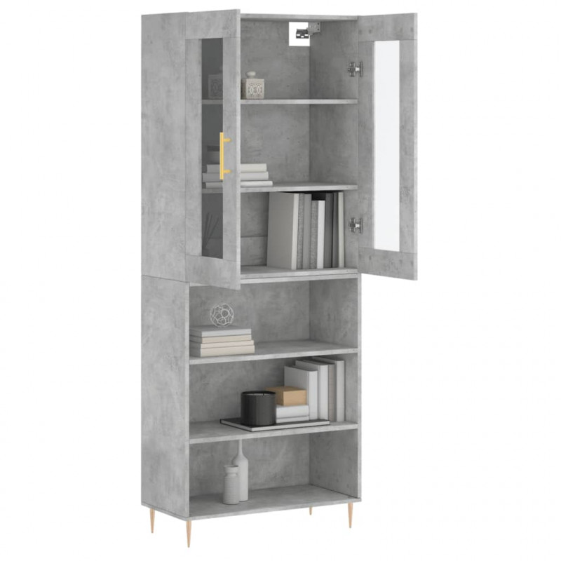 Witrynka, szarość betonu 69,5x34x180 cm materiał drewnopochodny