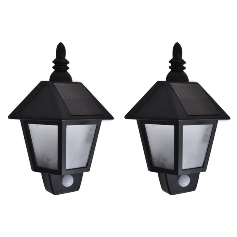 Ścienne lampy solarne, 2 szt., z detektorem ruchu, czarne