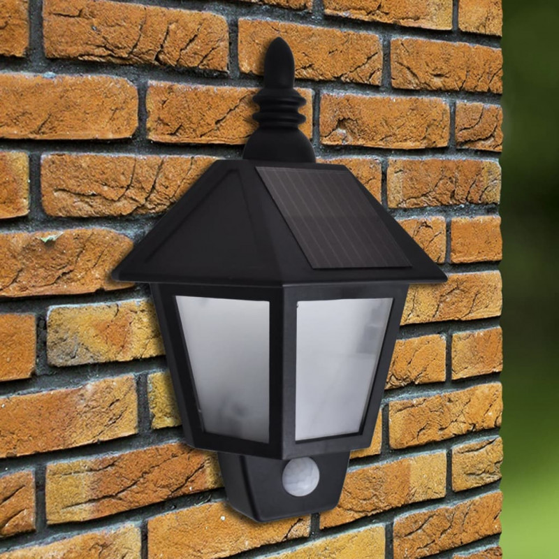 Ścienne lampy solarne, 2 szt., z detektorem ruchu, czarne