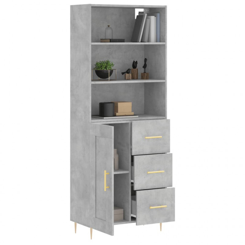 Witrynka, szarość betonu 69,5x34x180 cm materiał drewnopochodny