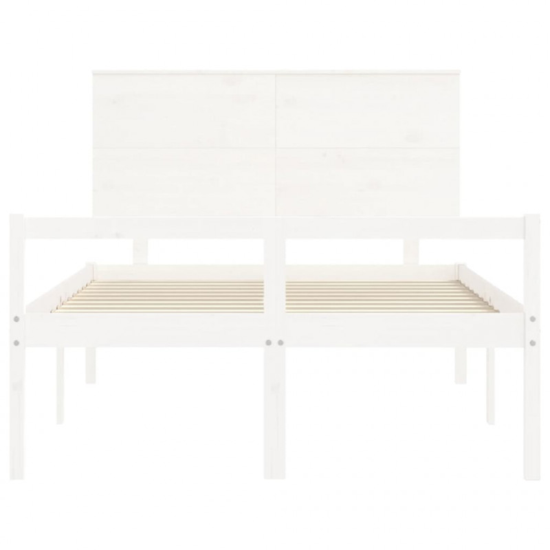 Łóżko dla seniora, z wezgłowiem, białe, 140x190 cm, lite drewno