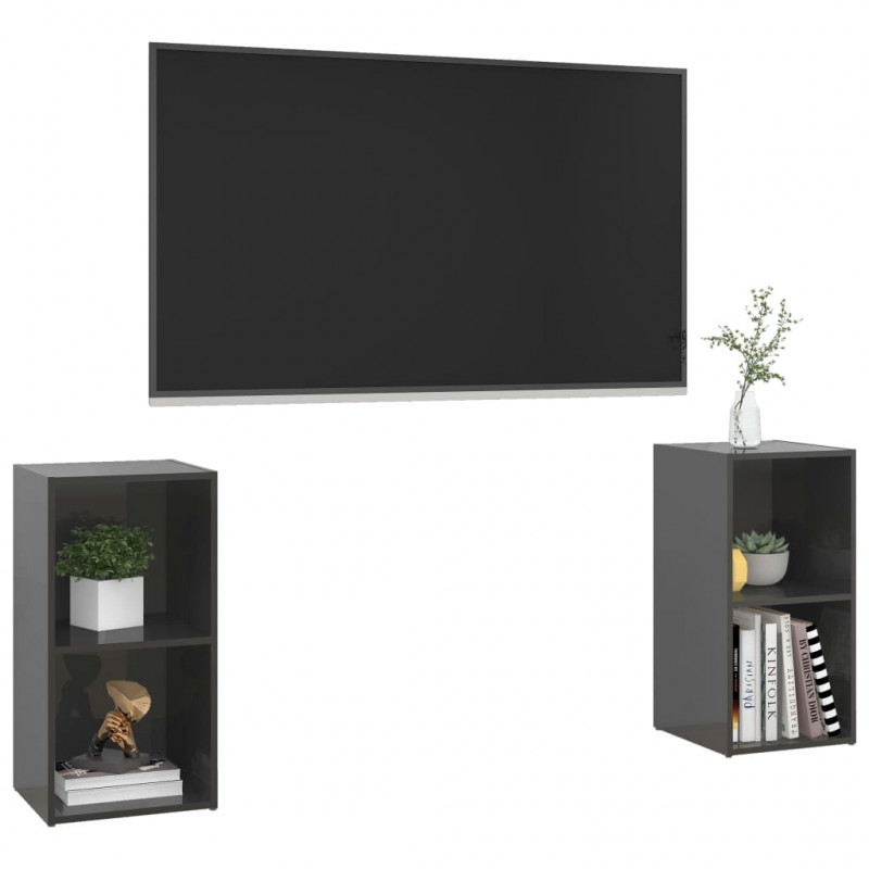 Szafki TV, 2 szt., szare, wysoki połysk, 72x35x36,5 cm, płyta