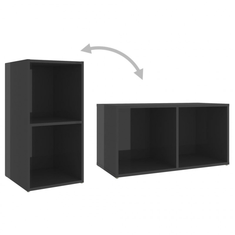 Szafki TV, 2 szt., szare, wysoki połysk, 72x35x36,5 cm, płyta