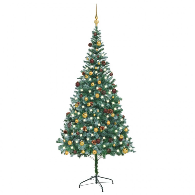 Sztuczna choinka z lampkami, bombkami i szyszkami, 210 cm