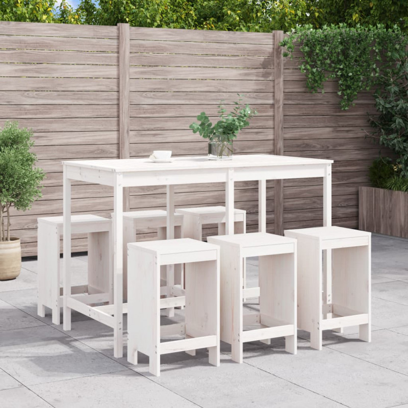 7-cz. zestaw mebli barowych do ogrodu, biały, drewno sosnowe