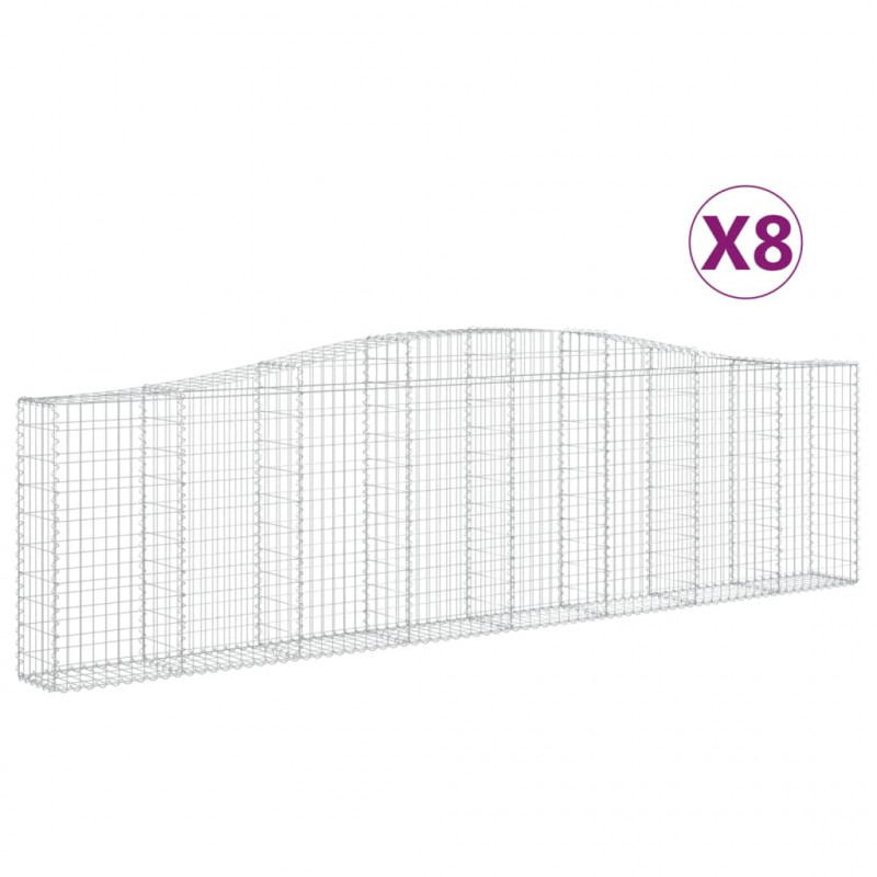 Kosze gabionowe, 8 szt, 400x30x100/120 cm, galwanizowane żelazo
