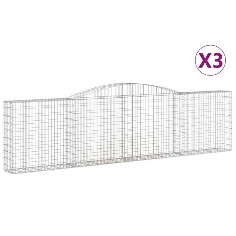 Kosze gabionowe, 3 szt, 400x30x100/120 cm, galwanizowane żelazo