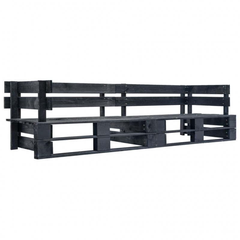 Ogrodowa sofa 2-osobowa z palet, czarna, drewno