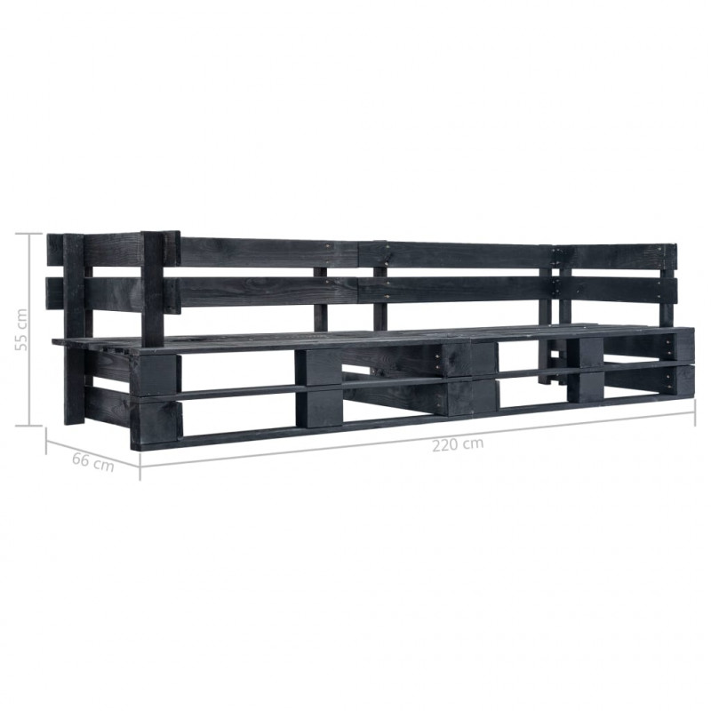 Ogrodowa sofa 2-osobowa z palet, czarna, drewno