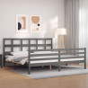 Rama łóżka z wezgłowiem, szara, 200x200 cm, lite drewno