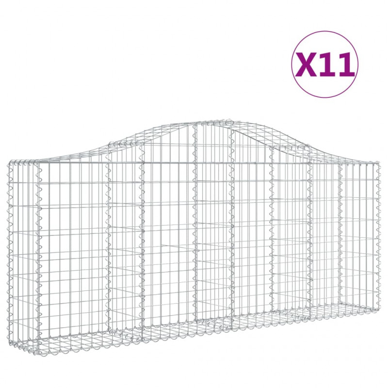 Kosze gabionowe, 11 szt, 200x30x80/100 cm, galwanizowane żelazo