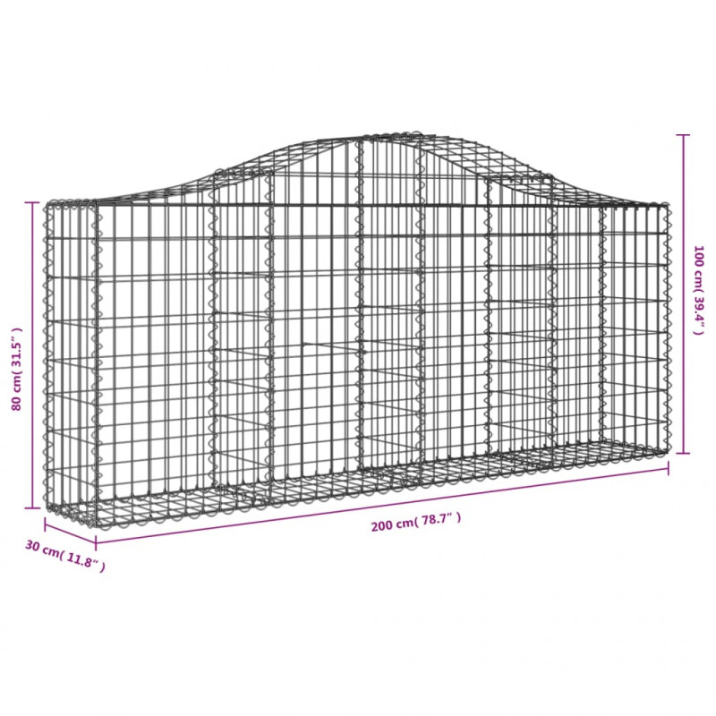 Kosze gabionowe, 11 szt, 200x30x80/100 cm, galwanizowane żelazo
