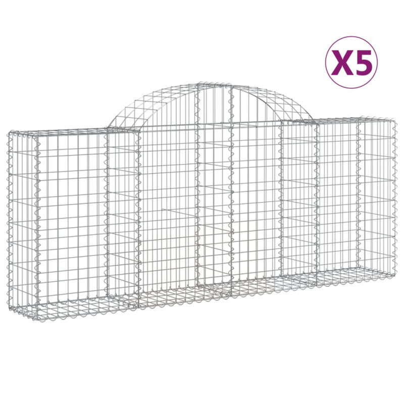 Kosze gabionowe, 5 szt, 200x30x80/100 cm, galwanizowane żelazo