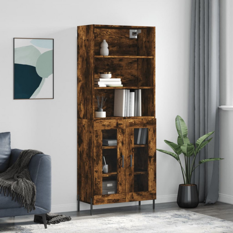 Witrynka przydymiony dąb 69,5x34x180 cm materiał drewnopochodny