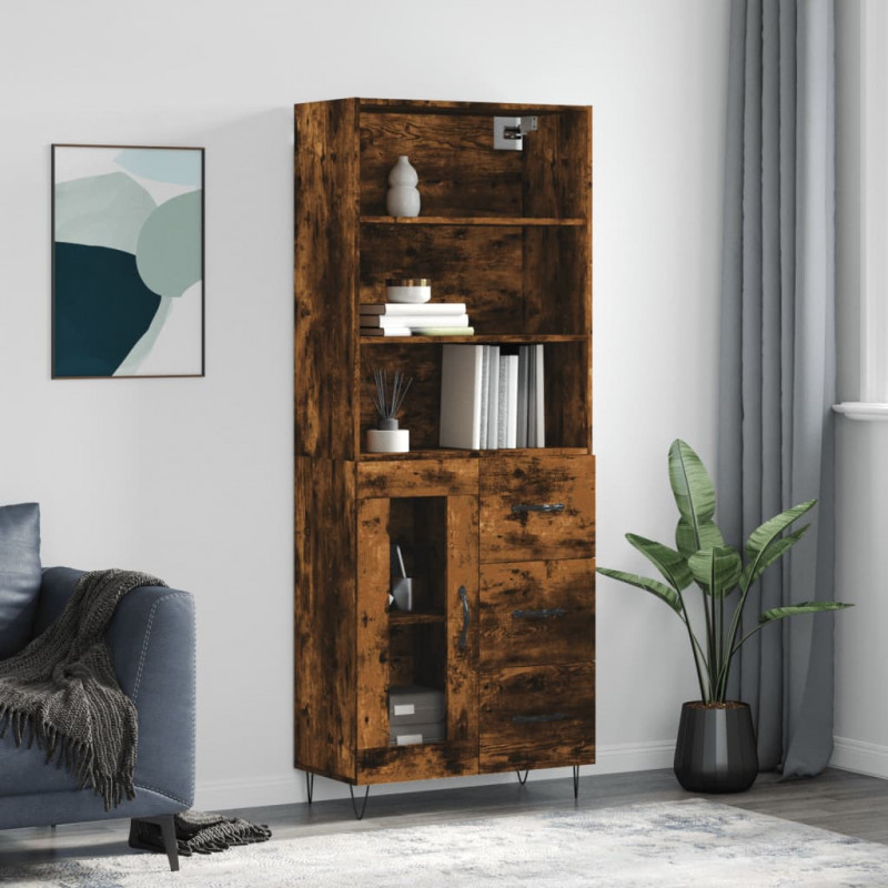 Witrynka przydymiony dąb 69,5x34x180 cm materiał drewnopochodny
