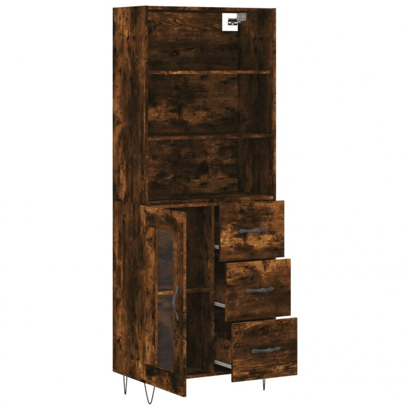 Witrynka przydymiony dąb 69,5x34x180 cm materiał drewnopochodny