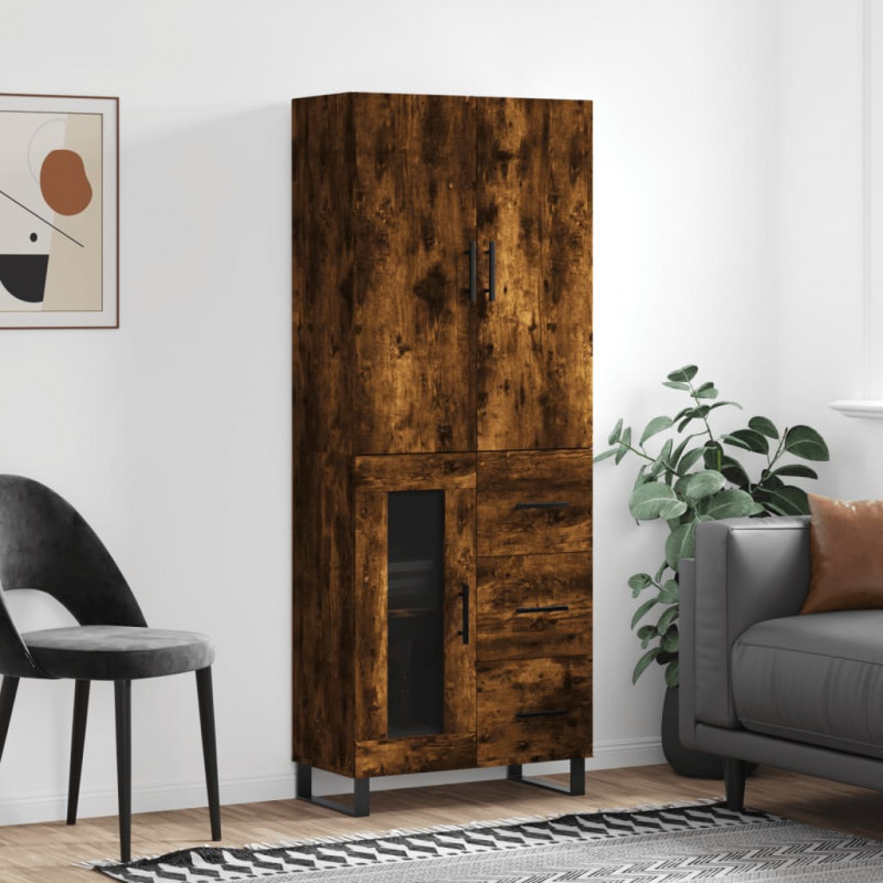 Witrynka przydymiony dąb 69,5x34x180 cm materiał drewnopochodny