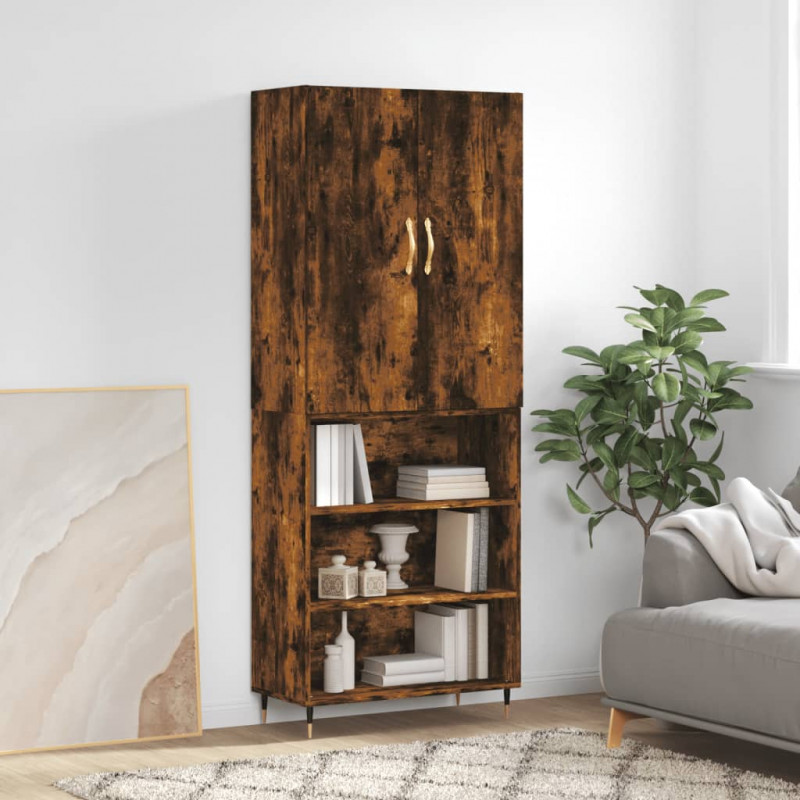 Witrynka przydymiony dąb 69,5x34x180 cm materiał drewnopochodny