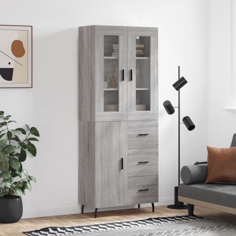 Witrynka szary dąb sonoma 69,5x34x180cm materiał drewnopochodny
