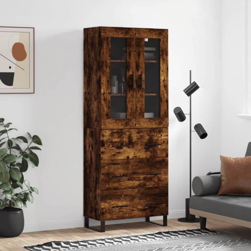 Witrynka przydymiony dąb 69,5x34x180 cm materiał drewnopochodny