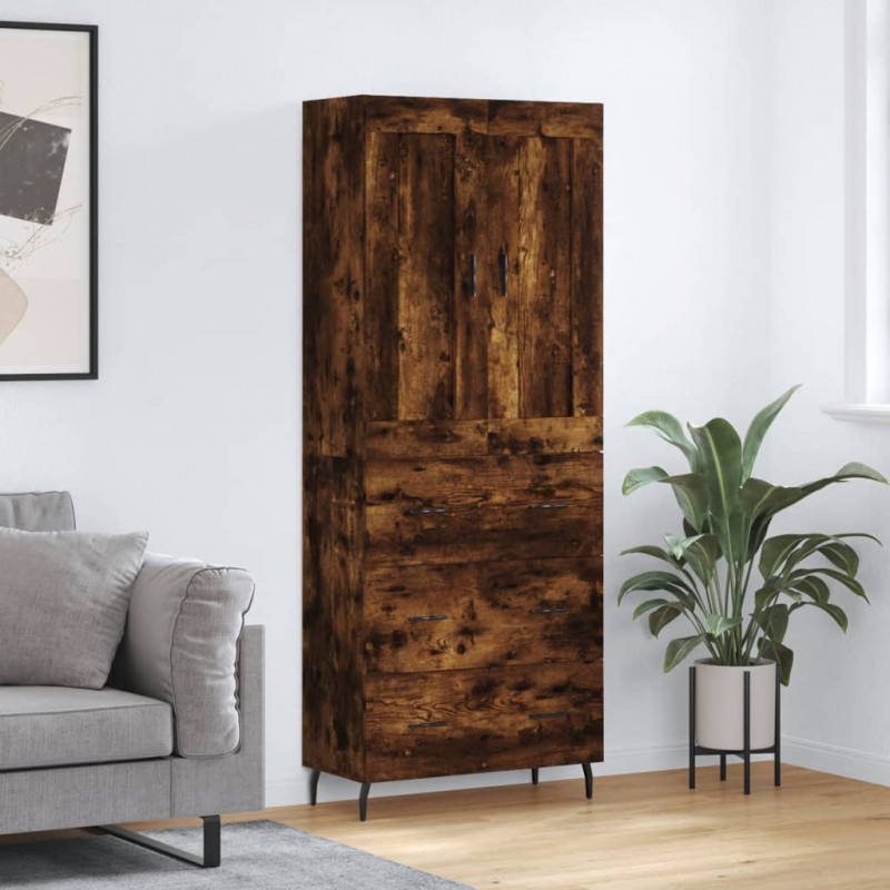 Witrynka przydymiony dąb 69,5x34x180 cm materiał drewnopochodny