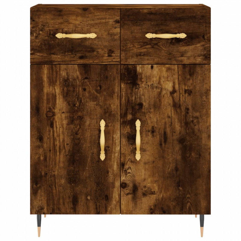 Witrynka przydymiony dąb 69,5x34x180 cm materiał drewnopochodny