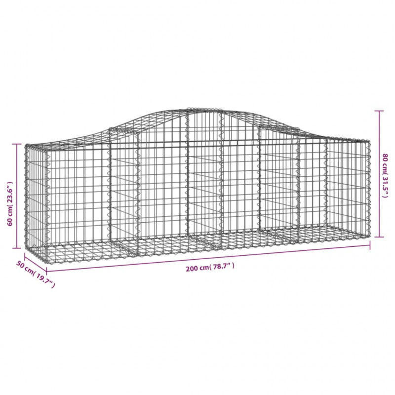 Kosze gabionowe, 10 szt, 200x50x60/80 cm, galwanizowane żelazo