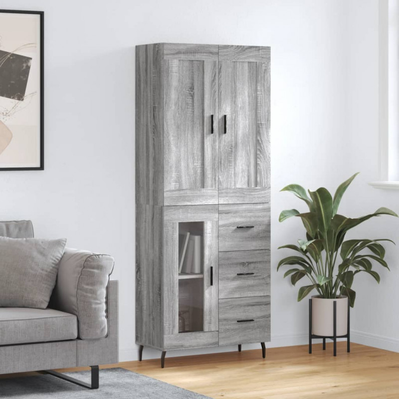 Witrynka szary dąb sonoma 69,5x34x180cm materiał drewnopochodny