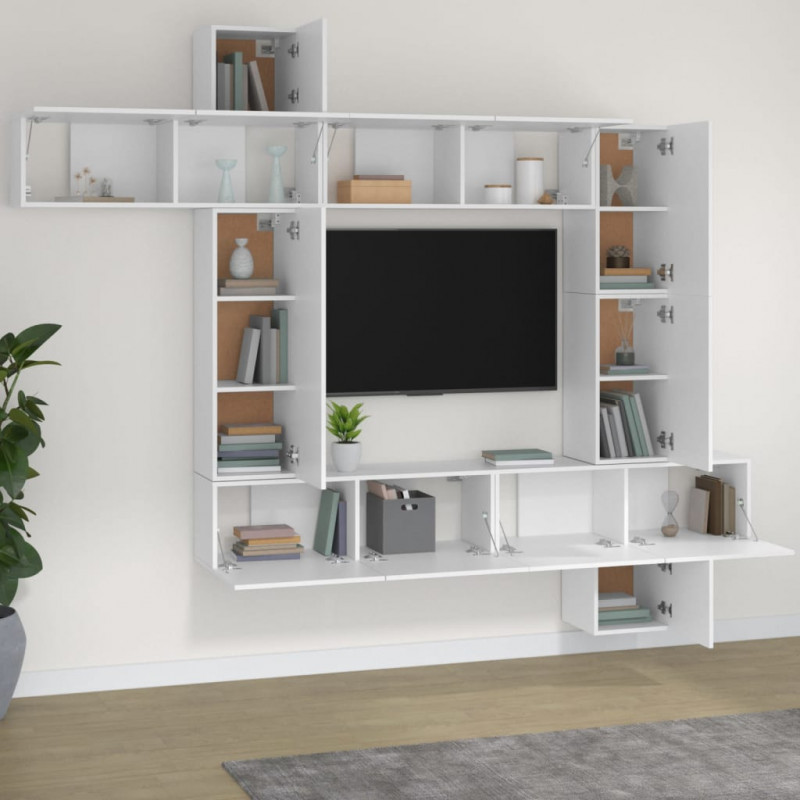 Zestaw 9 szafek TV, biały, materiał drewnopochodny