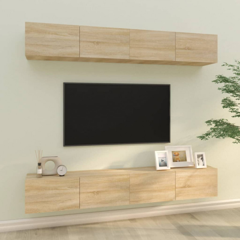 Szafki ścienne TV, 4 szt., dąb sonoma, 100x30x30 cm